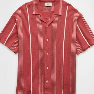 American Eagle Men's Striped Sweater Polo Button Down Shirt